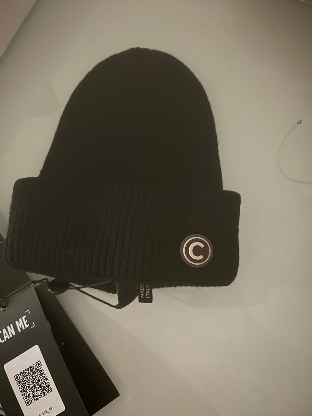 COLMAR Black Beanie with Red and White Round Logo